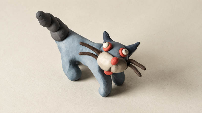 Knetfigur einer Katze für Animationsfilm