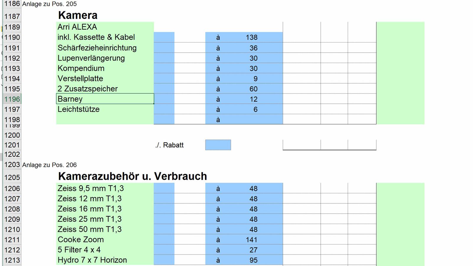 Cinecalc Produktion Kamera 4000