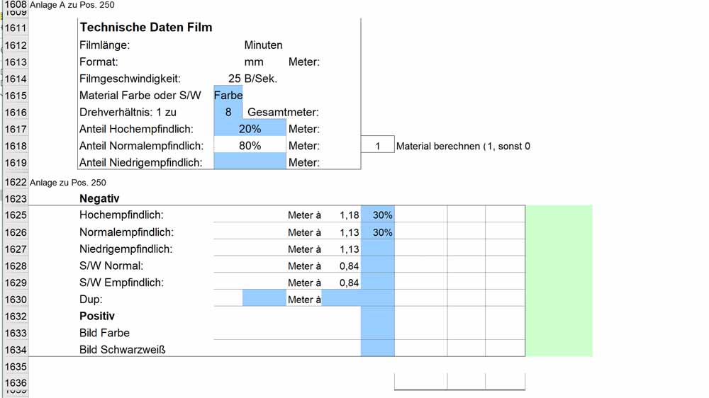 Cinecalc Produktion Technische Daten 1000